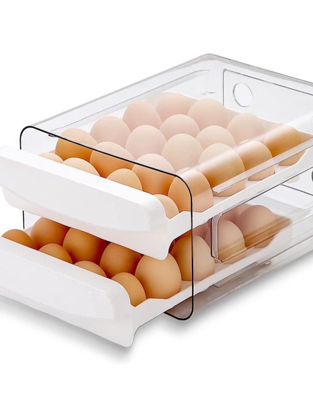 Egg Holder, Clear Plastic - 2 Layer/40 Grid Egg Tray & Fresh Storage Box for Fri